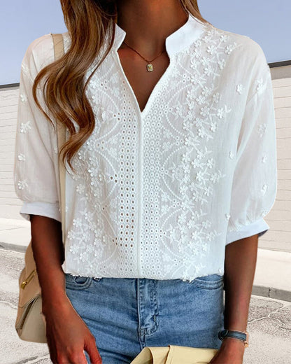 Women’s V Neck Puff Sleeve Blouse