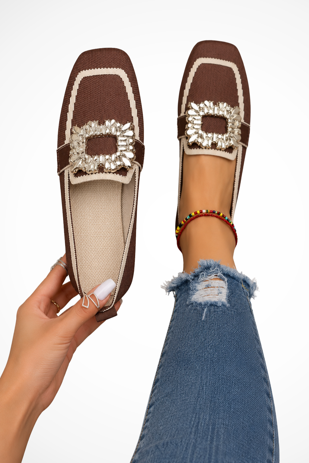 Women's Embellished Square Toe Loafers