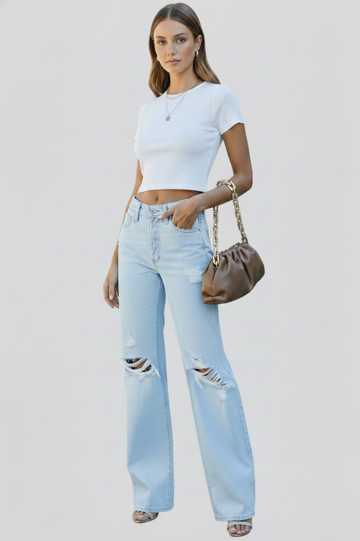 Women’s Distressed Wide Leg Jeans