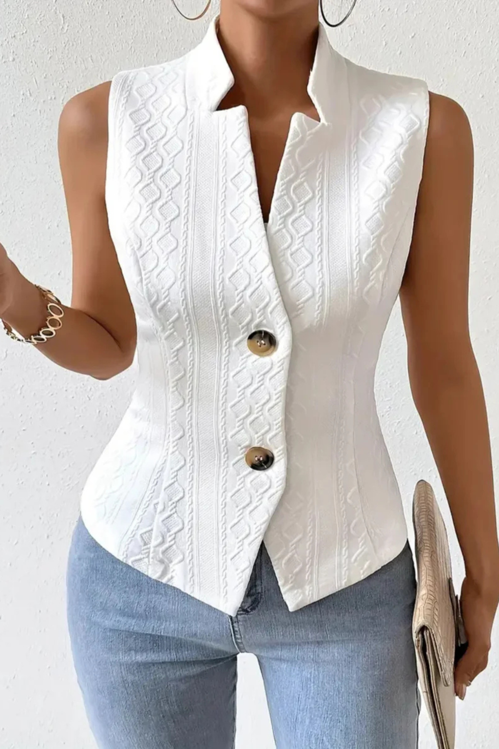 Women's Textured Button-Front Top