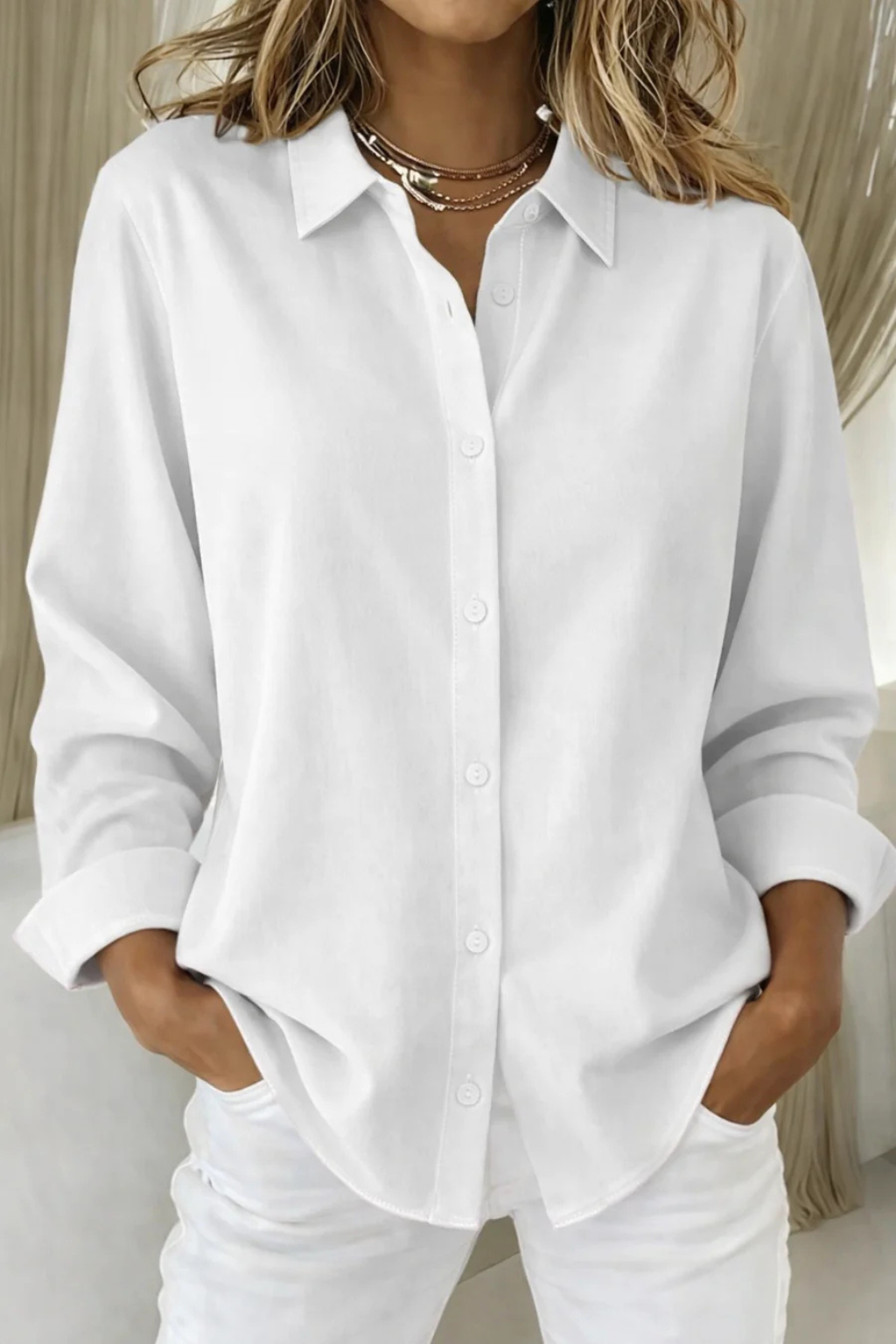 Women's Collared Button-Down Blouse