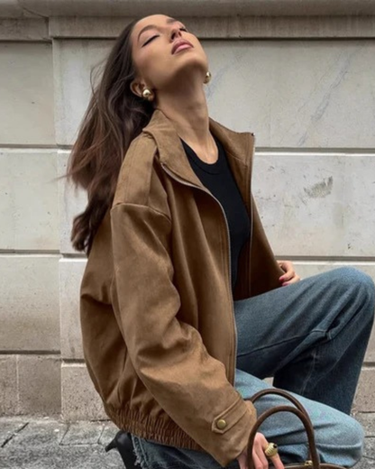 Women's Suede Zip Bomber Jacket