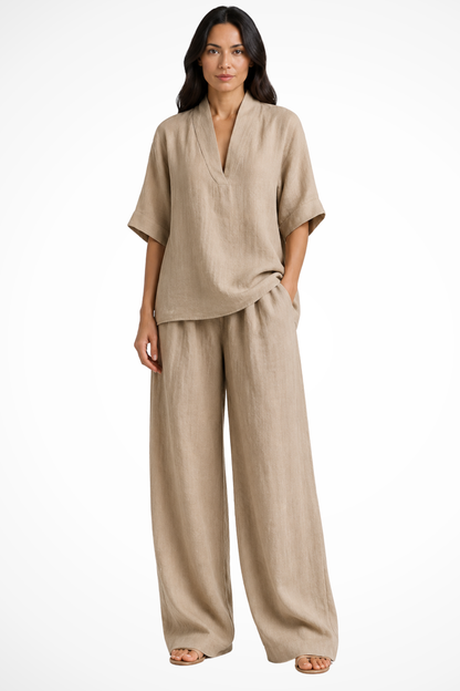 Women's Linen V-Neck Co-Ord Set
