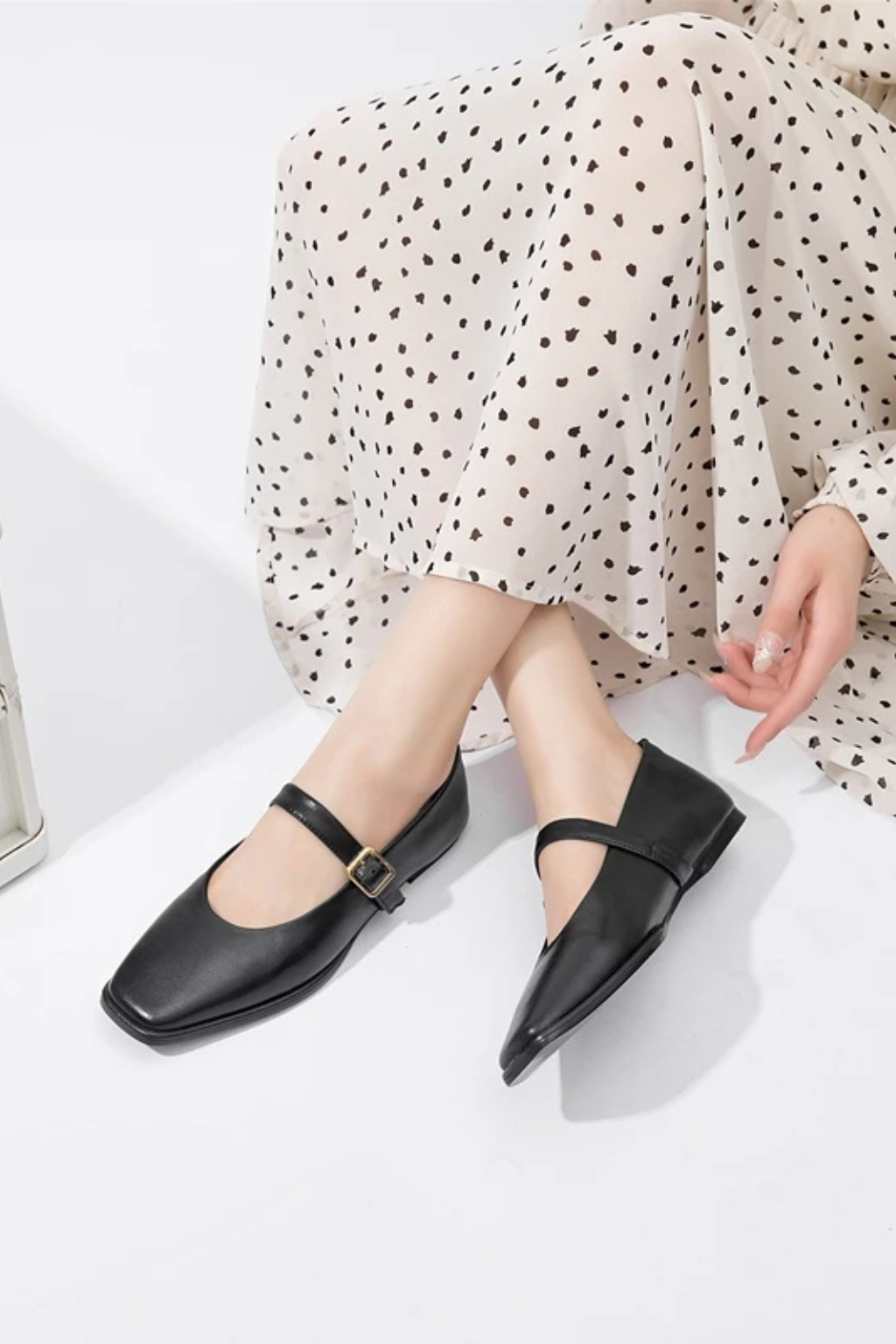Women's Square Toe Buckle Flats