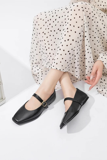 Women's Square Toe Buckle Flats
