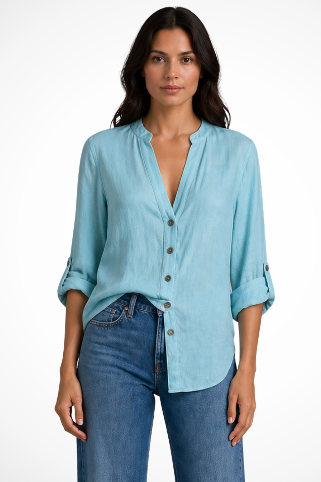 Women's Linen V-Neck Button Blouse