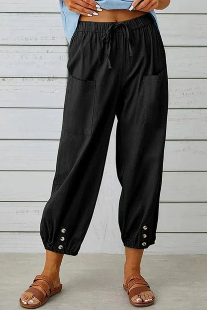 Women's Linen Cropped Drawstring Trousers