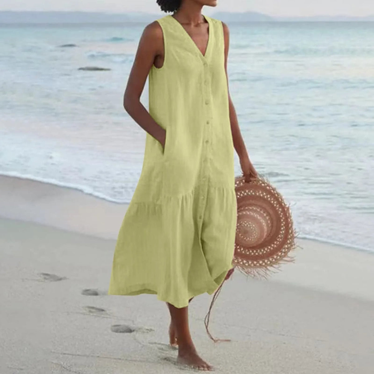 Women's V-Neck Summer Midi Dress