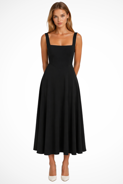 Square Neck Midi Guest Dress