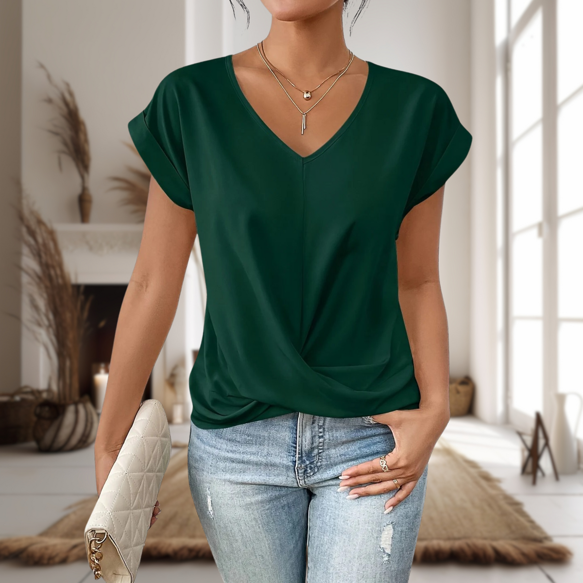 Women’s Elegant V-Neck Twist Blouse