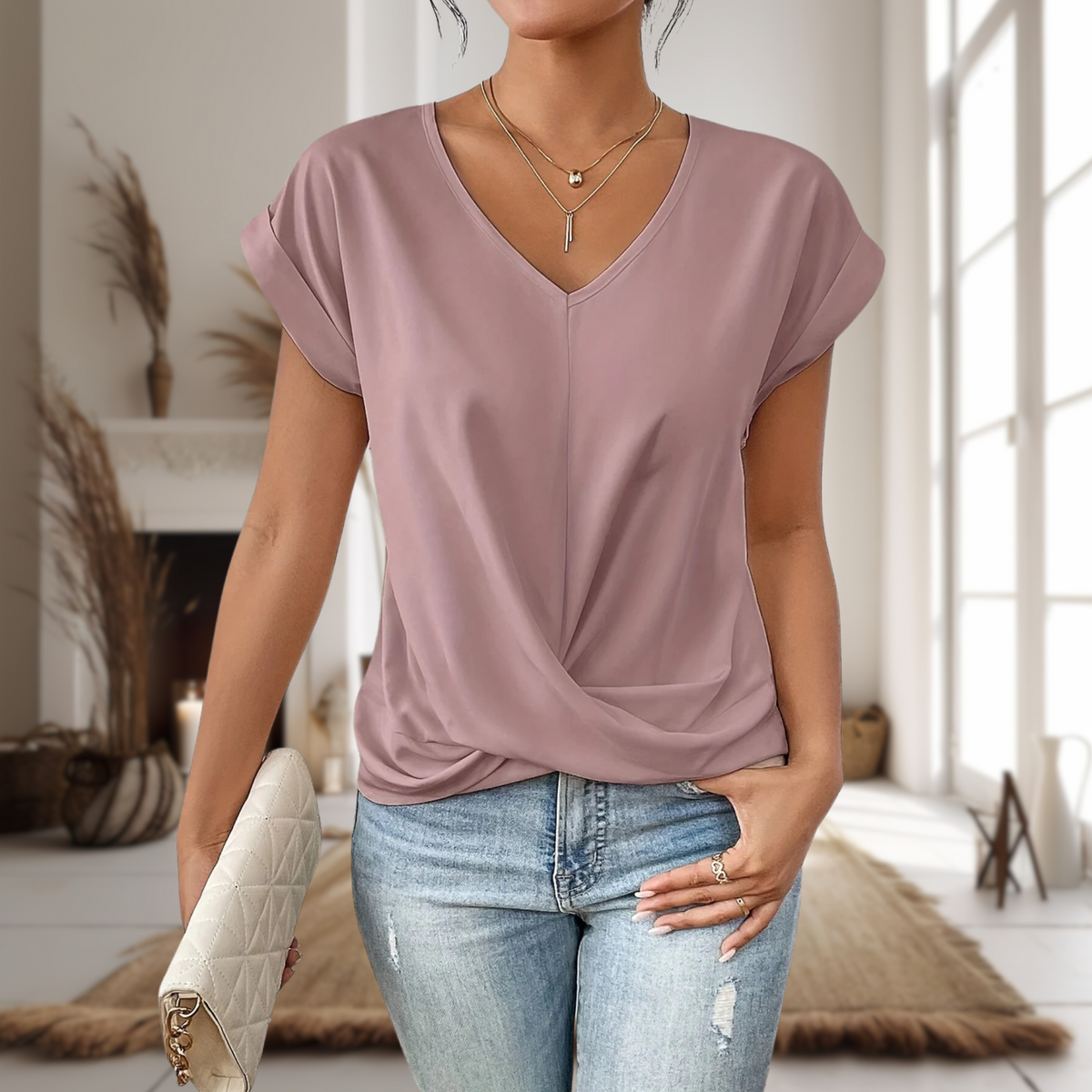 Women’s Elegant V-Neck Twist Blouse