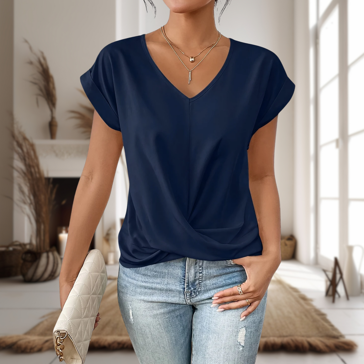 Women’s Elegant V-Neck Twist Blouse
