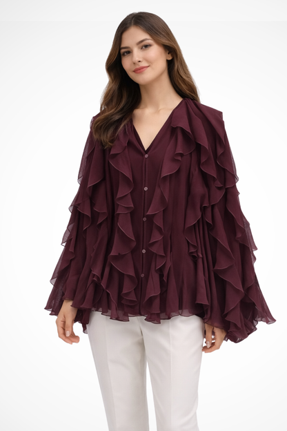 Women's Layered Ruffle V-Neck Blouse