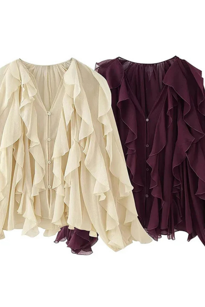 Women's Layered Ruffle V-Neck Blouse