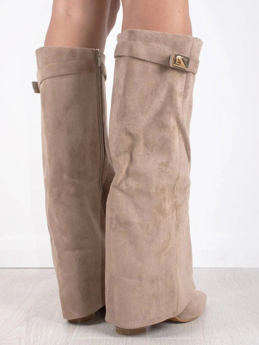 Women's Leather Wide Leg Boots