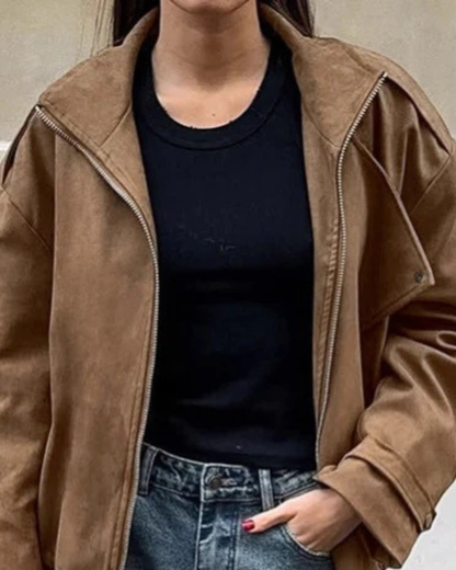 Women's Suede Zip Bomber Jacket