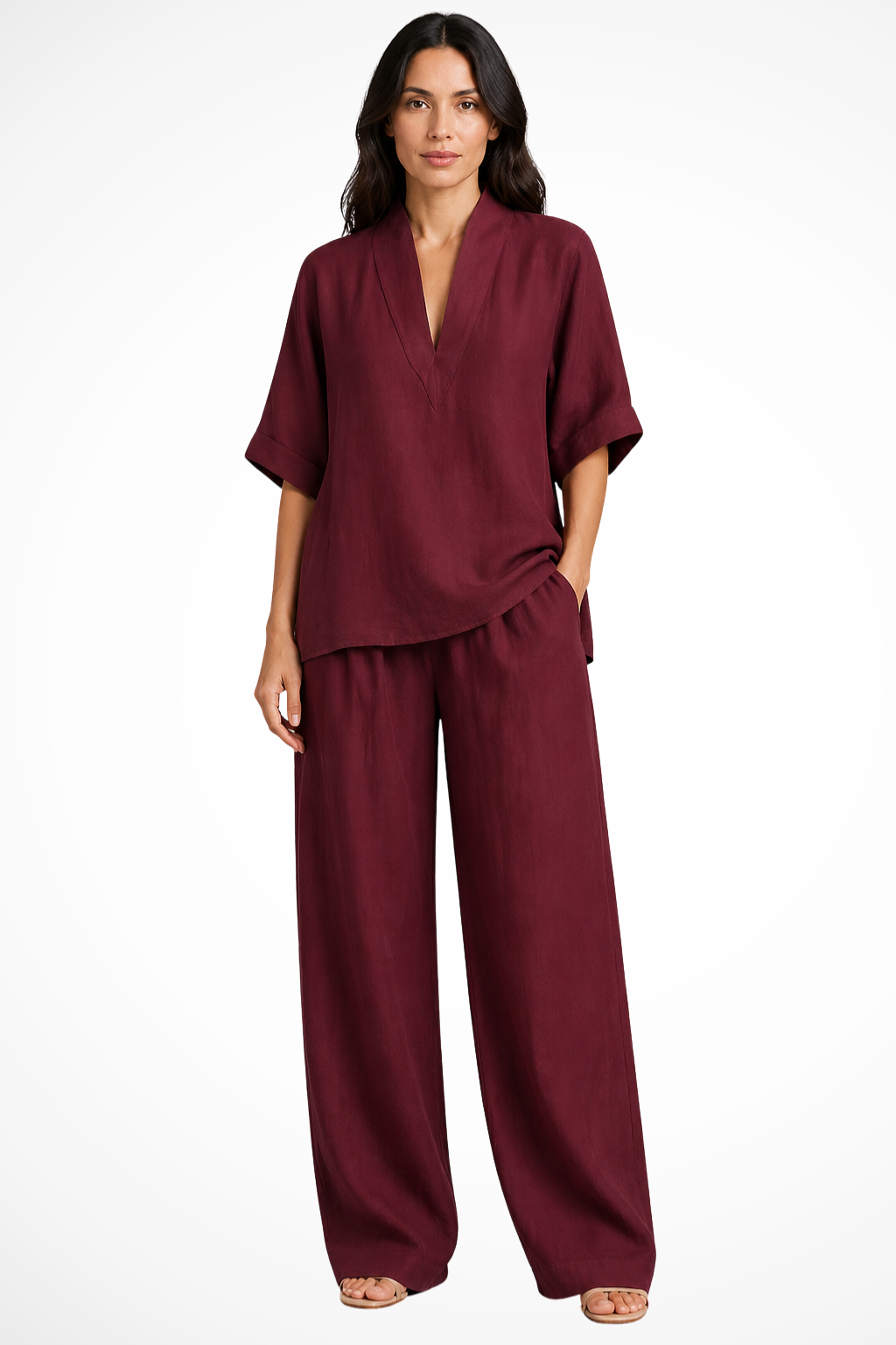 Women's Linen V-Neck Co-Ord Set