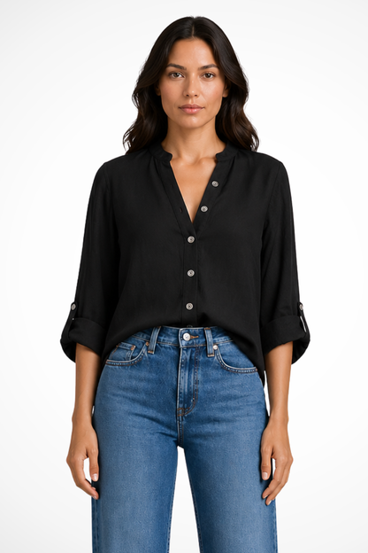 Women's Linen V-Neck Button Blouse