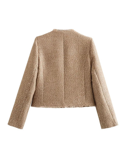Women's Cropped Tweed Button Blazer