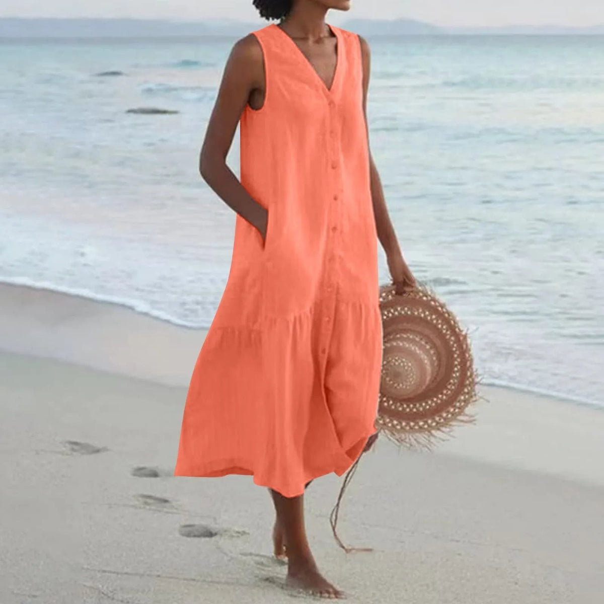 Women's V-Neck Summer Midi Dress
