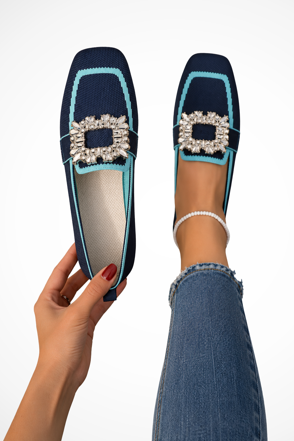 Women's Embellished Square Toe Loafers