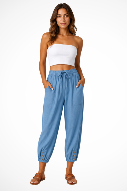 Women's Linen Cropped Drawstring Trousers