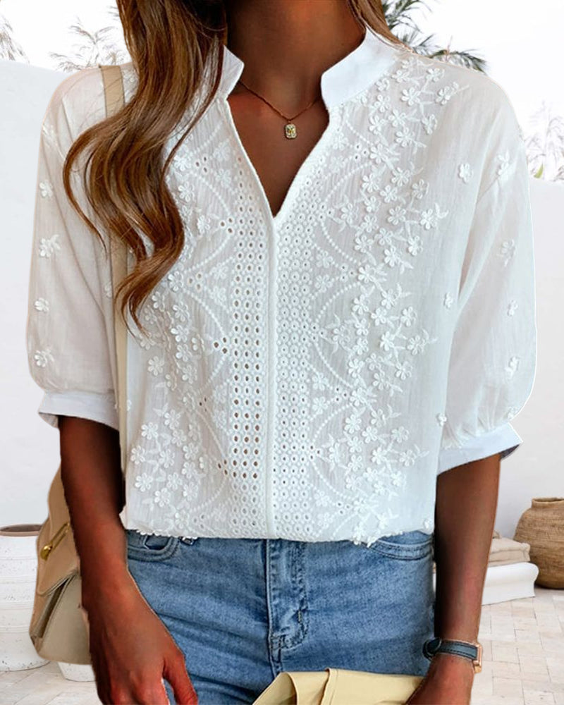 Women’s V Neck Puff Sleeve Blouse