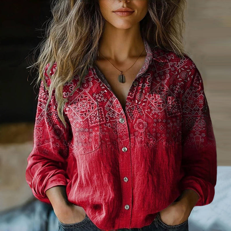 Women’s Printed Button Front Blouse