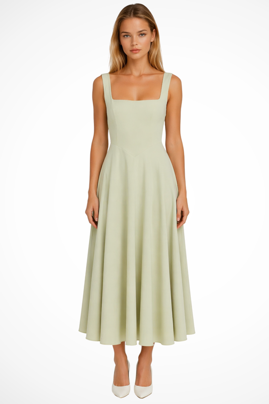 Square Neck Midi Guest Dress