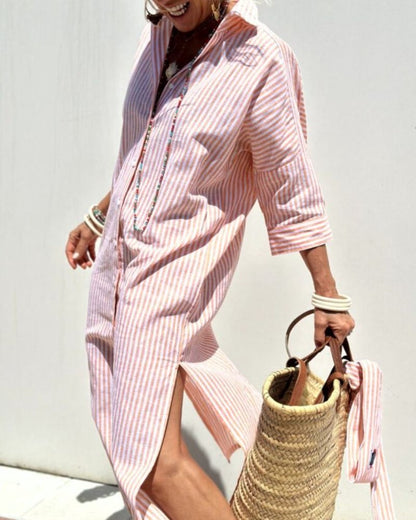Women's Striped Midi Shirt Dress