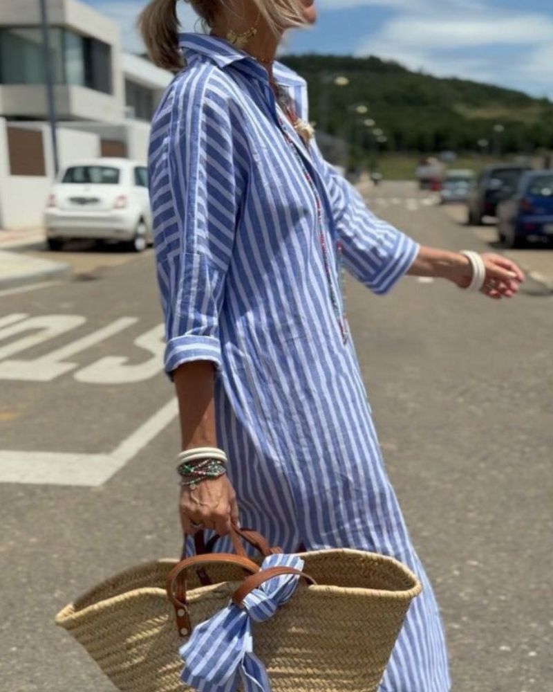 Women's Striped Midi Shirt Dress