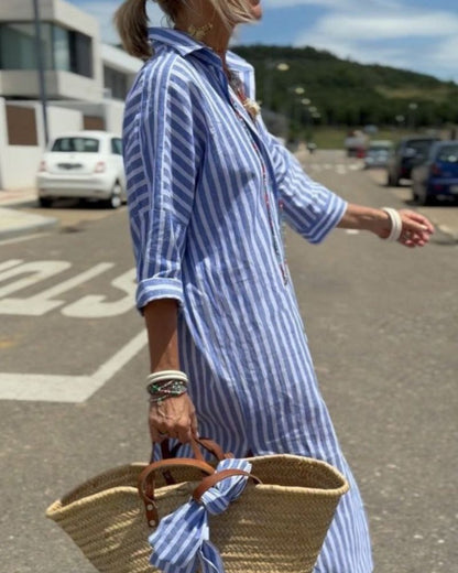 Women's Striped Midi Shirt Dress