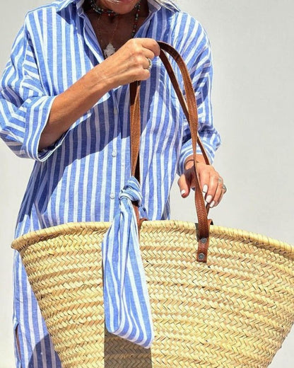 Women's Striped Midi Shirt Dress