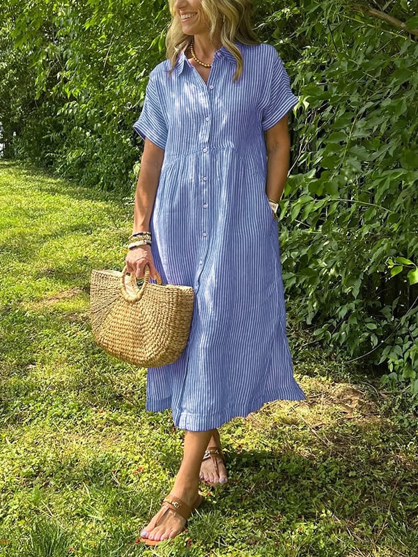 Women's Striped Button-Front Dress