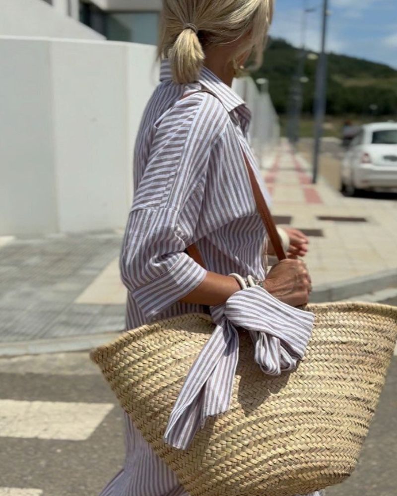 Women's Striped Midi Shirt Dress
