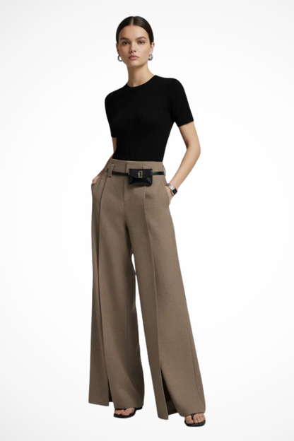 Women's Pleated Belted Tailored Trousers