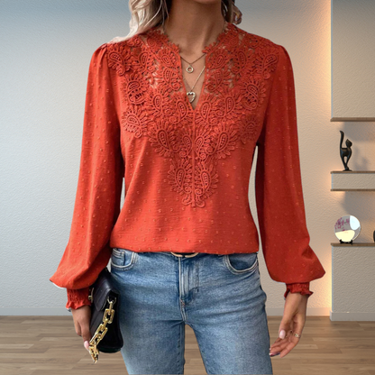 Women’s V Neck Floral Detail Blouse