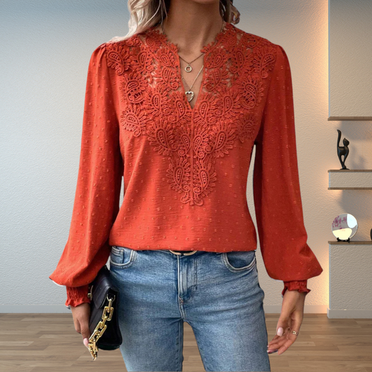 Women’s V Neck Floral Detail Blouse