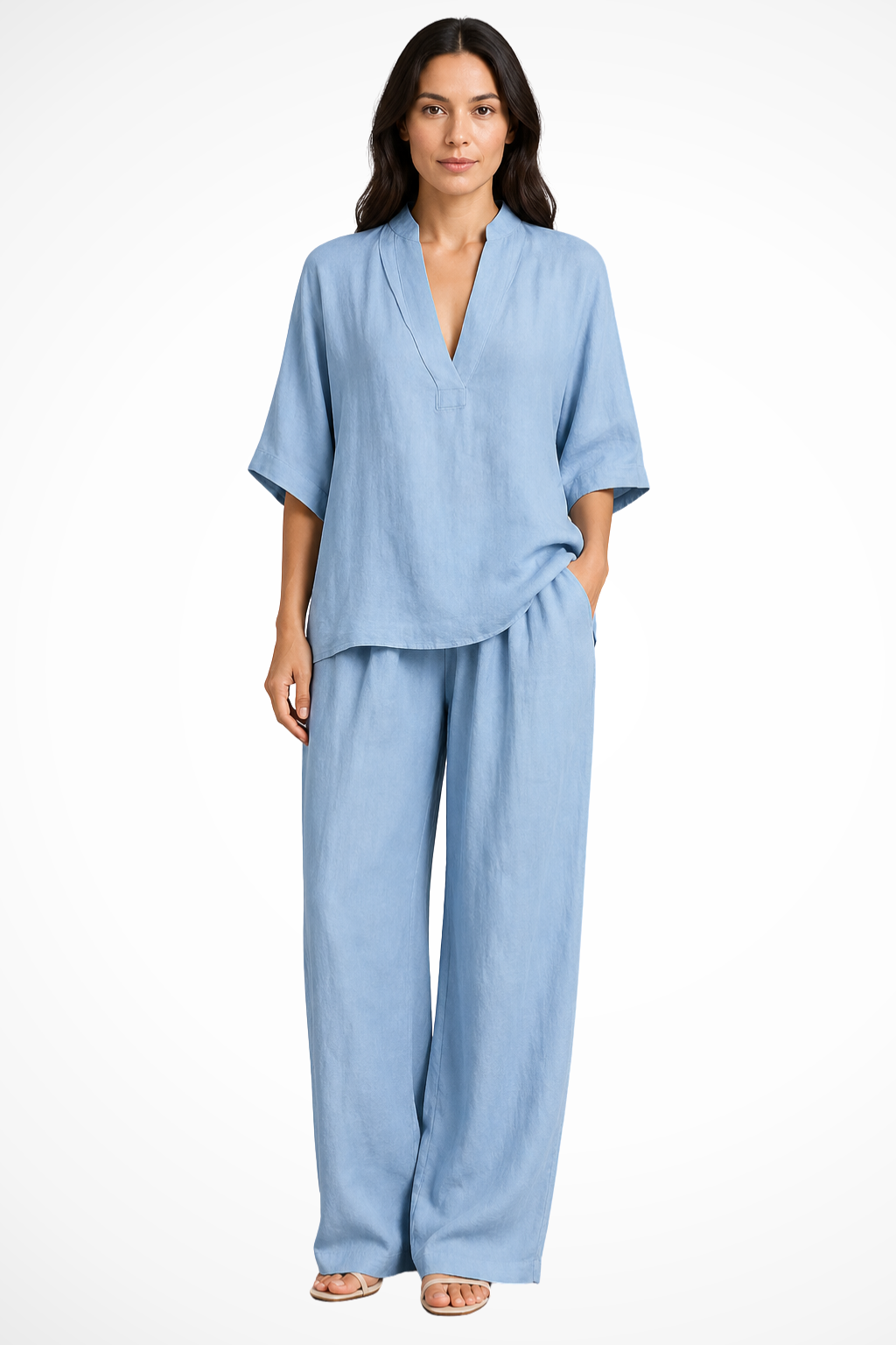 Women's Linen V-Neck Co-Ord Set