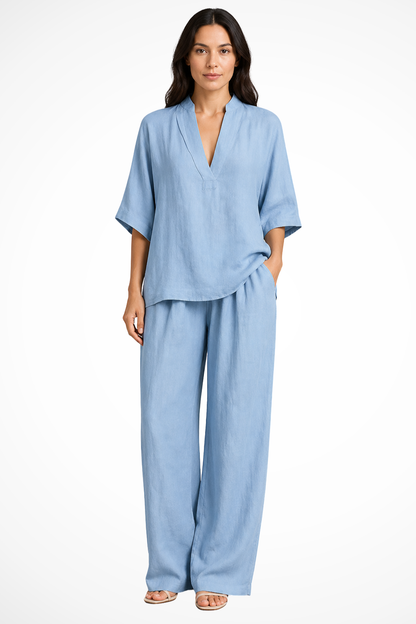 Women's Linen V-Neck Co-Ord Set