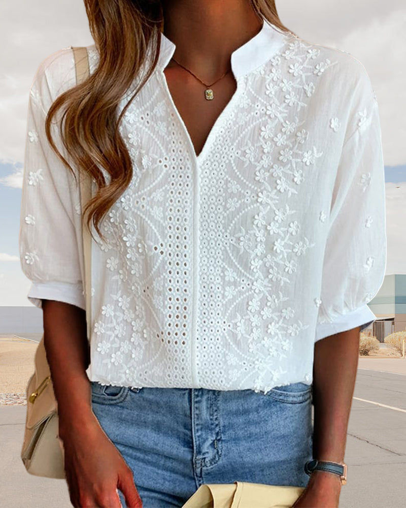 Women’s V Neck Puff Sleeve Blouse