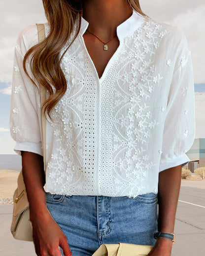 Women’s V Neck Puff Sleeve Blouse