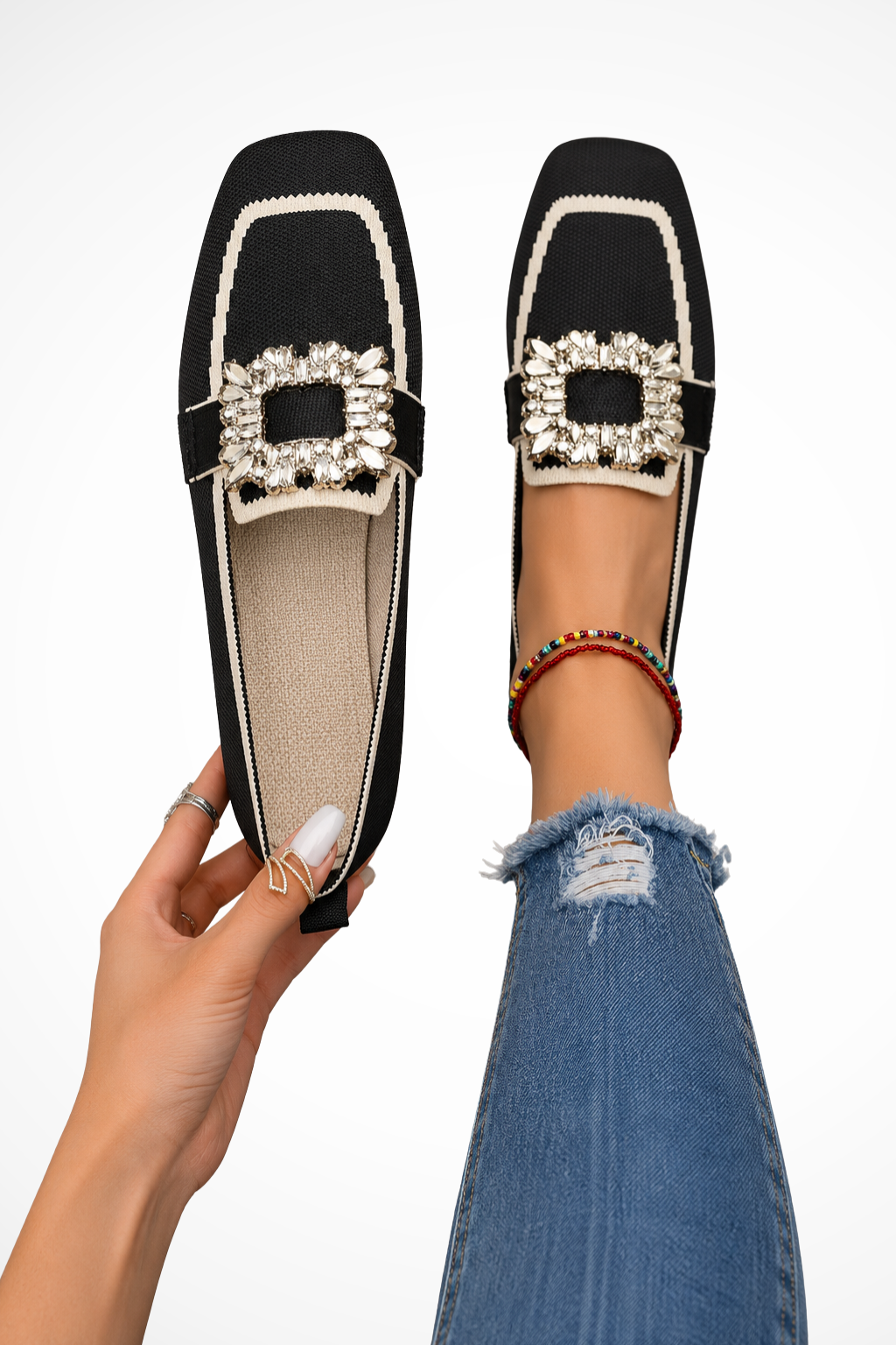 Women's Embellished Square Toe Loafers