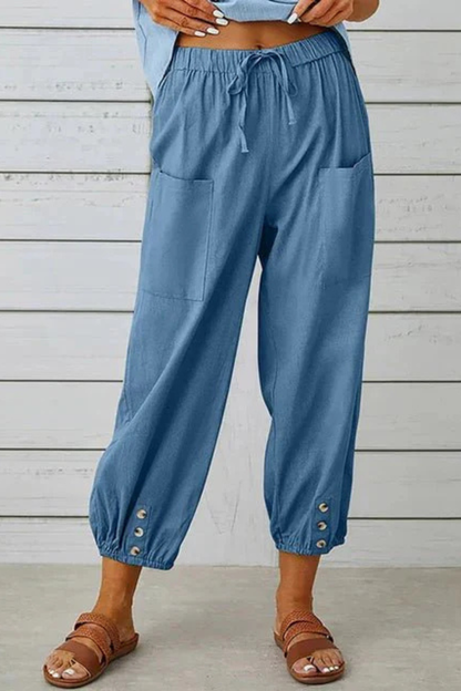 Women's Linen Cropped Drawstring Trousers