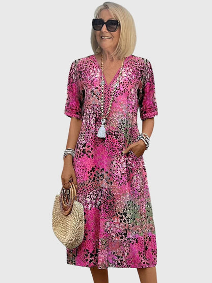 Women's Printed V-Neck Midi Dress