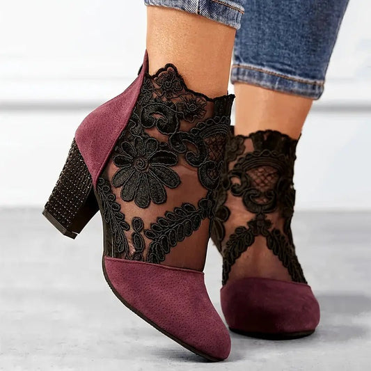 Women's Floral Lace Cushioned Heels
