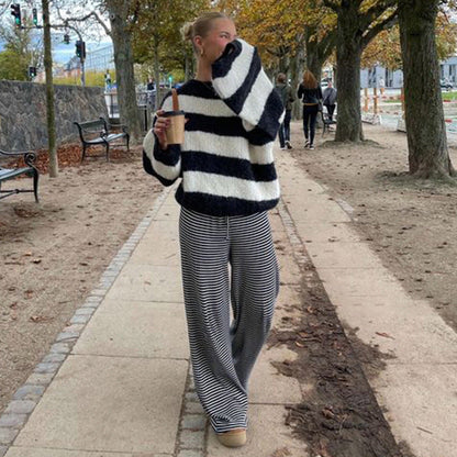 Women's Striped Relaxed Casual Trousers