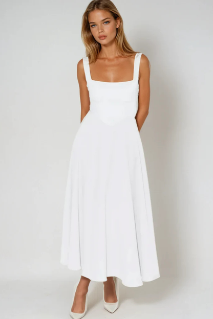 Square Neck Midi Guest Dress
