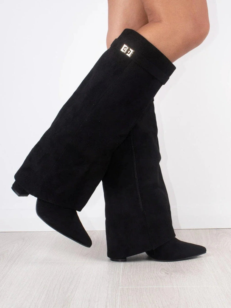 Women's Leather Wide Leg Boots