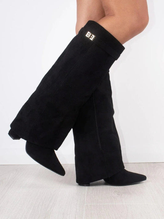 Women's Leather Wide Leg Boots